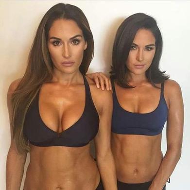 Before and After comparison of Brie Bella's boobs from her
